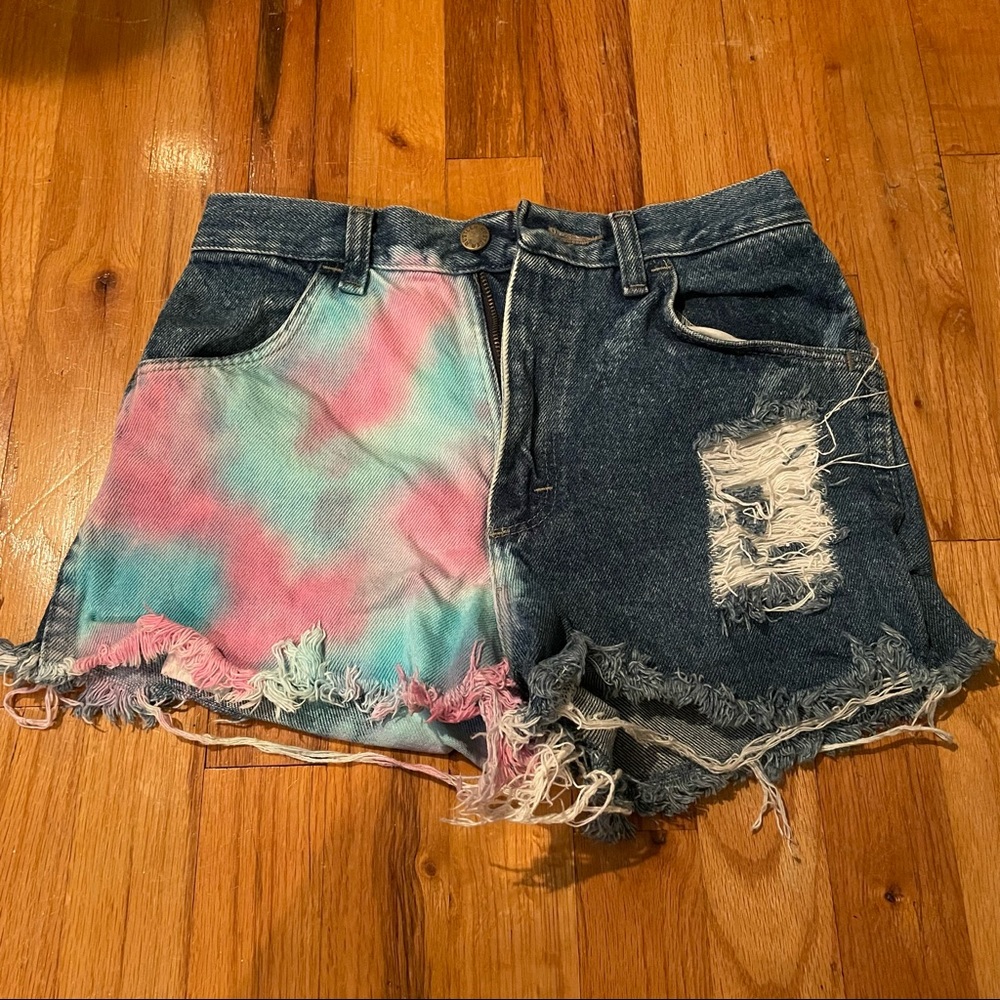 tie dye jean shorts